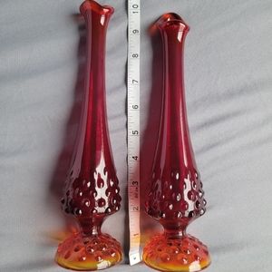 A Set of Fenton Ruby Hobnail Bud Pucker Mouth Swung Vases 💋